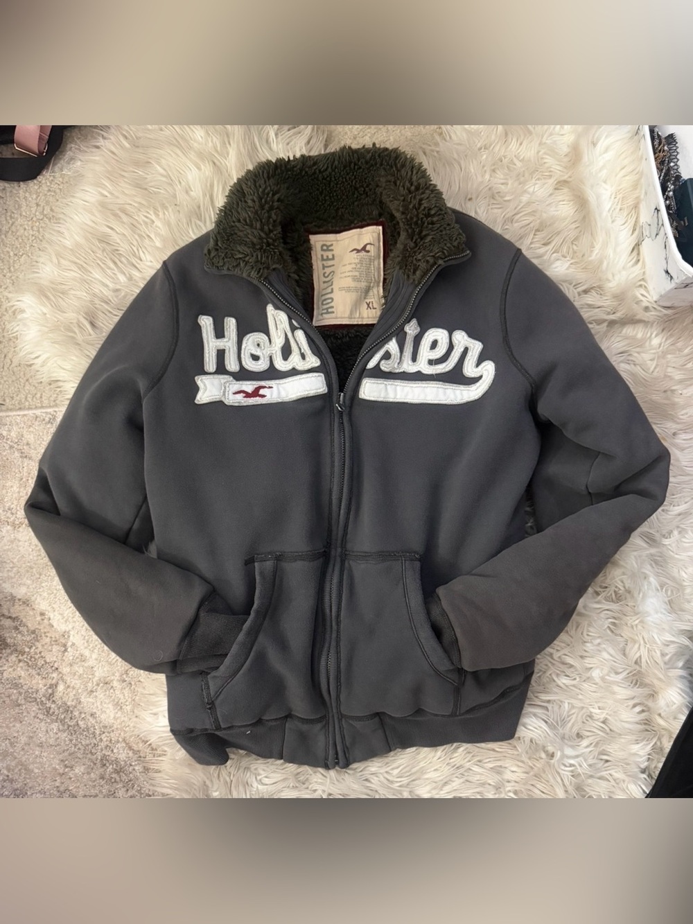 Y2K Hollister Thick Sherpa-Lined Zip Hoodie Jacket